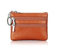 FOVAOK Cartera de cuero para mujer, con cierre de una o dos cremalleras, monedero pequeño, suave, mini tarjetero, monedero, 2 cremalleras marrones, Talla única