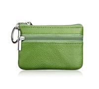 FOVAOK Cartera de piel para mujer, con cierre de una o dos cremalleras, monedero pequeño, suave, mini tarjetero, 1 cremallera verde, Talla única