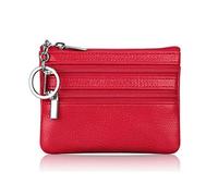 FOVAOK Cartera de piel para mujer, con cierre de una o dos cremalleras, monedero pequeño, suave, mini tarjetero, 2 cremalleras rojas, Talla única