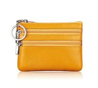 FOVAOK Cartera de piel para mujer, con cierre de una o dos cremalleras, monedero pequeño, suave, mini tarjetero, 2 cremalleras amarillas, Talla única