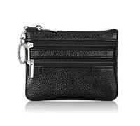 FOVAOK Cartera de piel para mujer, con cierre de una o dos cremalleras, monedero pequeño, suave, mini tarjetero, 2 cremalleras negras, Talla única