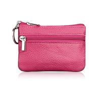 FOVAOK Cartera de piel para mujer, con cierre de una o dos cremalleras, monedero pequeño, suave, mini tarjetero, 1 cremallera rosa intenso, Talla única