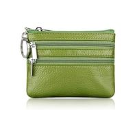 FOVAOK Cartera de piel para mujer, con cierre de una o dos cremalleras, monedero pequeño, suave, mini tarjetero, 2 cremalleras verdes, Talla única