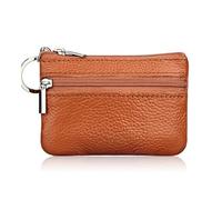 FOVAOK Cartera de piel para mujer, con cierre de una o dos cremalleras, monedero pequeño, suave, mini tarjetero, 1 cremallera marrón, Talla única