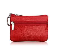 FOVAOK Cartera de piel para mujer, con cierre de una o dos cremalleras, monedero pequeño, suave, mini tarjetero, 1 cremallera roja, Talla única