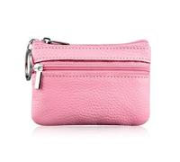 FOVAOK Cartera de piel para mujer, con cierre de una o dos cremalleras, monedero pequeño, suave, mini tarjetero, 1 cremallera rosa, Talla única