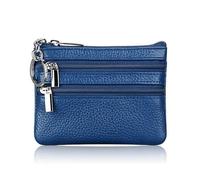 FOVAOK Cartera de piel para mujer, con cierre de una o dos cremalleras, monedero pequeño, suave, mini tarjetero, 2 cremalleras azules, Talla única