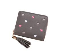 FOVAOK Cartera pequeña con borla corta para mujer, bonita monedero de piel sintética con cremallera, monedero de mano para mujer, Gray, Talla única