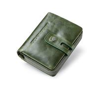 FOVAOK Carteras para mujer, de piel auténtica, corta, plegable, a la moda, tarjeteros, monedero, monedero, monedero, cartera para mujer, Green, 1 pieza