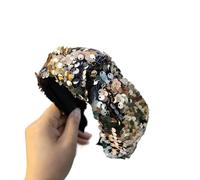 FOVAOK Diadema de lentejuelas anudada retro de ala ancha, accesorios de moda para mujer (dorado)