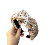 FOVAOK Diadema de lentejuelas anudada retro de ala ancha, accesorios de moda para mujer (marrón)