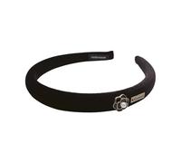 FOVAOK Diadema de terciopelo negro camelia para mujer, diadema floral con perlas (negro)