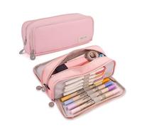 FOVAOK Estuche multifuncional de gran capacidad con 3 compartimentos, para niñas, niños, escuela, estudiantes, oficina, papelería, organizador, Pink, Talla única