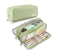 FOVAOK Estuche multifuncional de gran capacidad con 3 compartimentos, para niñas, niños, escuela, estudiantes, oficina, papelería, organizador, Green, Talla única