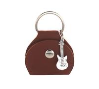 FOVAOK Estuche para púas de guitarra con llavero y colgante pequeño, bolsa de piel sintética para guitarristas y amantes de la música, Bolsa para púas marrón, color plateado, Talla única
