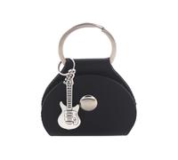 FOVAOK Estuche para púas de guitarra con llavero y colgante pequeño, bolsa de piel sintética para guitarristas y amantes de la música, Bolsa negra plateada para púas, Talla única