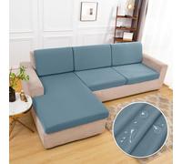 FOVAOK Funda de cojín impermeable para asiento de sofá, funda protectora elástica para mascotas, niños, sala de estar, sofá (gris azul, talla extra S)