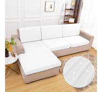 FOVAOK Funda de cojín impermeable para asiento de sofá, funda protectora elástica para mascotas, niños, sala de estar, sofá (blanco, tamaño normal S)