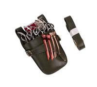 FOVAOK Funda de piel auténtica para tijeras de pelo con clips para peluquería y peluquería con cinturón de hombro, Green, 1 pieza