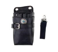 FOVAOK Funda de piel auténtica para tijeras, para peluquería, estilista, tijeras, tijeras, peluquería, cintura, Black, 1 pieza