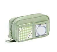 FOVAOK Kawaii Estuche para lápices de gran capacidad, 3 compartimentos, bolsa para bolígrafos, apertura de doble cara para estudiantes, artículos de pa, organizador, suministros escolares, verde