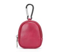 FOVAOK Mini monedero de cuero auténtico, cartera vintage con cremallera para llaves, bolsa de almacenamiento simple para monedas, Red, Talla única