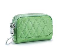 FOVAOK Mini monedero de piel auténtica para mujer, con dos cremalleras, bolsa portátil para maquillaje, Green, Talla única