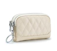 FOVAOK Mini monedero de piel auténtica para mujer, con dos cremalleras, bolsa portátil para maquillaje, White, Talla única