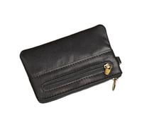 FOVAOK Monedero de cuero genuino para hombres y mujeres, mini cartera con cremallera, pequeña bolsa de bolsillo para dinero, carteras para dinero femenino, tarjetero, Black, 1 pieza