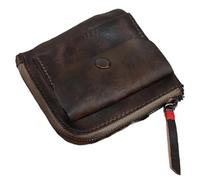 FOVAOK Monedero hecho a mano, creativo, bolsillo con cremallera, hebilla para hombre y mujer, cuero auténtico, cero cartera retro cuadrada, marrón oscuro, Talla única