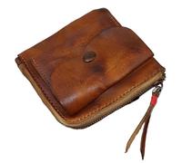 FOVAOK Monedero hecho a mano, creativo, bolsillo con cremallera, hebilla para hombre y mujer, cuero auténtico, cero cartera retro cuadrada, marrón claro, Talla única