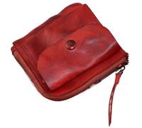 FOVAOK Monedero hecho a mano, creativo, bolsillo con cremallera, hebilla para hombres y mujeres, cuero auténtico, cero cartera retro cuadrada, Red, Talla única