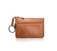 FOVAOK Monedero pequeño de piel auténtica multicolor con capa superior ligera de piel de vacuno con cremallera, monedero de color sólido, bolsa de dinero suelta, marrón 2, Talla única