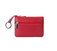 FOVAOK Monedero vintage de cuero para hombre, de piel auténtica, con cremallera, monedero, retro, para llaves, pequeña bolsa de dinero, Bolso pequeño rojo, Talla única