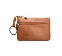 FOVAOK Monedero vintage de cuero para hombre, de piel auténtica, con cremallera, monedero, retro, para llaves, pequeña bolsa de dinero, Bolso pequeño marrón, Talla única