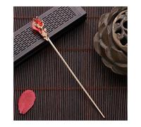 FOVAOK Palillos de pelo Hanfu estilo chino vintage para mujer, horquilla de metal esmaltado, joyería para mujer, accesorios para el pelo (cristal rojo dorado)