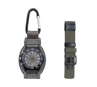 FOVAOK Reloj de bolsillo con correa de cuero para exteriores, reloj de cuarzo, con clip, analógico, para caminar y acampar, a la moda, Piel verde, talla única