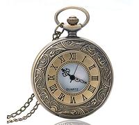 FOVAOK Reloj de bolsillo de cuarzo con diseño de escala romana de bronce, estilo vintage, con colgante masculino, cadena de collar, ocio, reloj de regalo para hombre, marrón, talla única