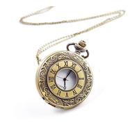 FOVAOK Reloj de bolsillo vintage con números romanos antiguos, de cuarzo, steampunk, reloj de bolsillo, negro, hueco, colgante, cadena, collar, regalo para hombre, dorado, talla única