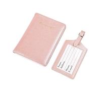 FOVAOK Saffiano - Juego de funda para pasaporte de viaje con letras personalizadas, de piel sintética, soporte para pasaporte, accesorios de viaje de moda, Pink, Talla única