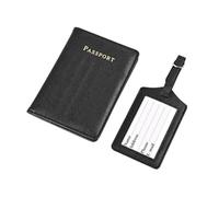 FOVAOK Saffiano - Juego de funda para pasaporte de viaje con letras personalizadas, de piel sintética, soporte para pasaporte, accesorios de viaje de moda, Black, Talla única