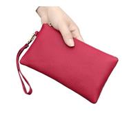 FOVAOK Simple Style - Bolso largo de piel auténtica para mujer, con cremallera y correa para la muñeca, rosa roja, Talla única