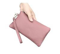 FOVAOK Simple Style - Bolso largo de piel auténtica para mujer, con cremallera y correa para la muñeca, Pink, Talla única