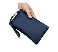 FOVAOK Simple Style - Bolso largo de piel auténtica para mujer, con cremallera y correa para la muñeca, azul oscuro, Talla única