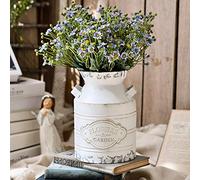 Fovasen Jarrón rústico galvanizado para lechera, jarrón de Metal Shabby Chic Jarrón primitivo Estilo francés rústico jarrón Decorativo para Sala de Estar, Dormitorio, Cocina, 7.9 Pulgadas