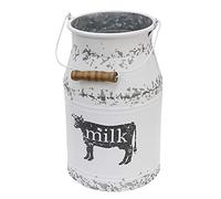 Fovasen Lata de leche galvanizada de metal con mango de madera, maceta rústica blanca de granja, soporte de flores decorativo primitivo para el hogar, boda, mesa, centro de mesa, decoración grande, 11