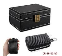 FOVNOT Caja Faraday Antirrobo para Llaves Coche + Bolsa | Bloqueo RFID/Señales con Cuero | Jaula Faraday