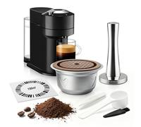 FOVNOT Cápsulas de Café Reutilizables para Nes-resso, Ve-tuo, Pop/Next, de Acero Inoxidable, Rellenables, con Tapas de Silicona de Grado Alimenticio y Prensador de 41 mm (150mL)