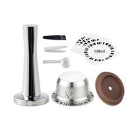 FOVNOT Cápsulas de Café Reutilizables para Nes-resso, Ve-tuo, Pop/Plus, de Acero Inoxidable, Rellenables, con Tapas de Silicona de Grado Alimenticio y Prensador de 41 mm (150mL)
