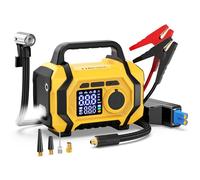 FOWAWU Arrancador de Baterias con Compresor de Aire 9 en 1, Arrancador de Baterias 6000A 26800mAh(hasta All Gasolina/10 L Diesel), Compresor Aire 150psi Parada Automática